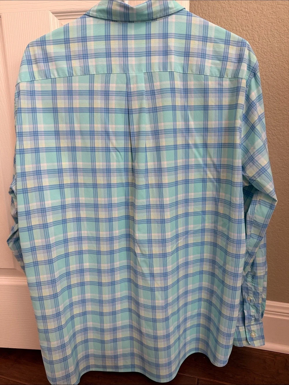 Vineyard Vines On The Go Performance Light Teal and Blue Plaid Button-Down Shirt